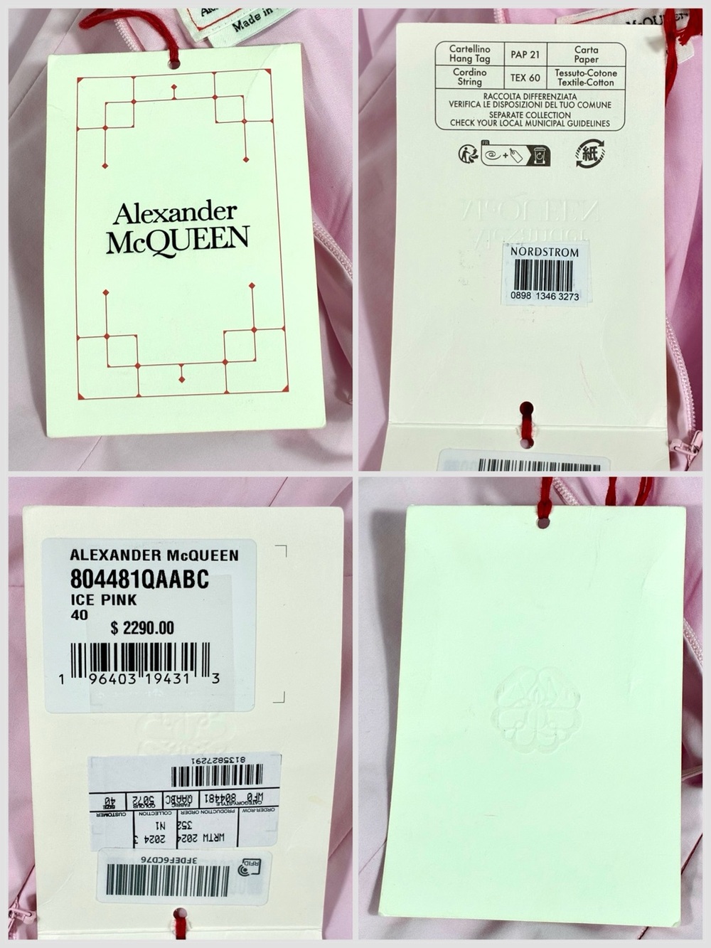 Alexander McQueen Asymmetric Cotton Poplin Midi Dress Ice Pink IT 40 US 4 NWT - Picture 13 of 17